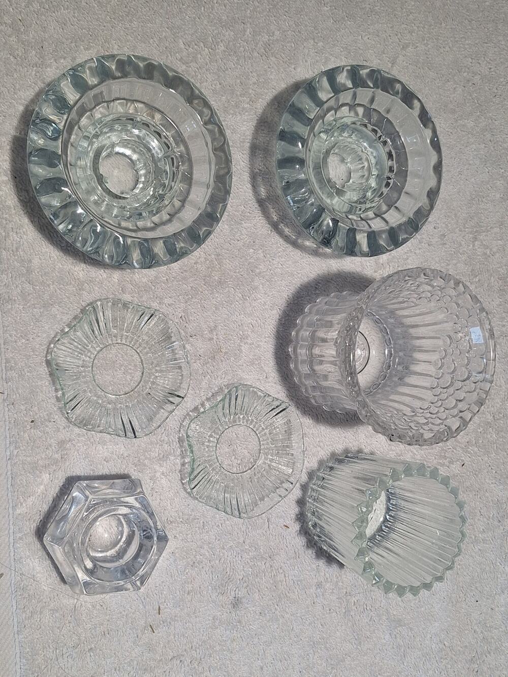 7 Pc Glass Candle Holder Lot FIRNA Indonesia Colonial Candle CCC Votive Dishes